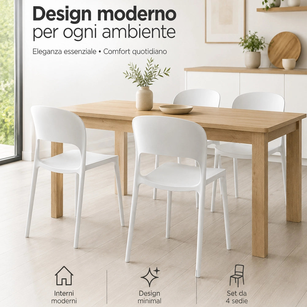 Set 4 Sedie da Pranzo Impilabili in Polipropilene Modello Stoccolma 40x45x80 cm
