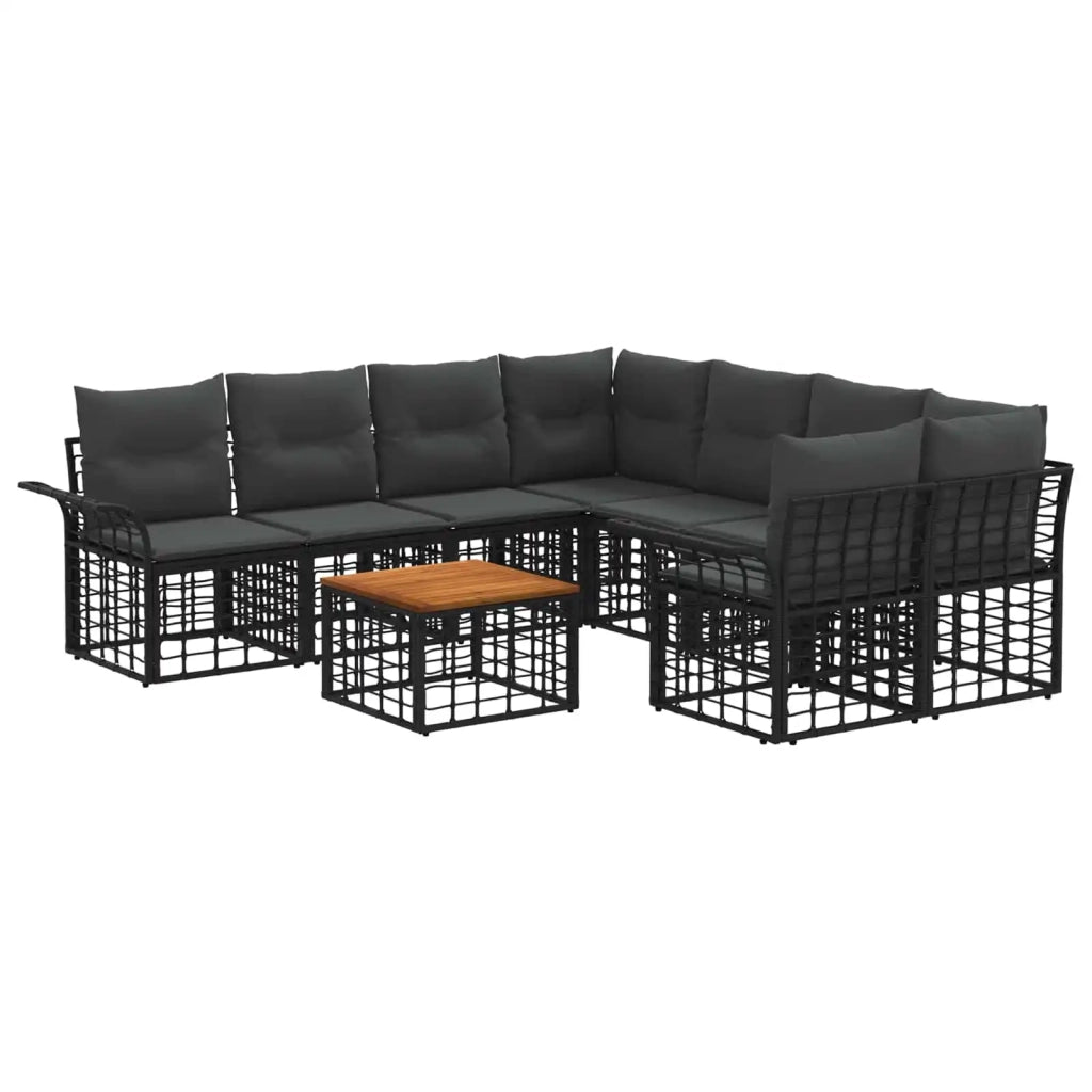 Set di divani da esterno 9 pz Nero e Grigio scuro polyrattan 3437653
