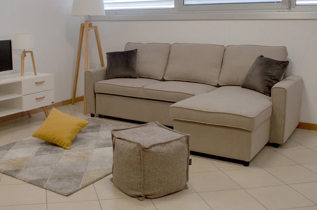 Divano letto angolare con contenitore, divano con chaise longue tortora - Kennedy DL-KE03CL