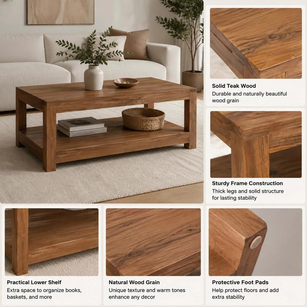 Coffee Table Natural 100 X 50 X 40 Cm Solid Teak Wood