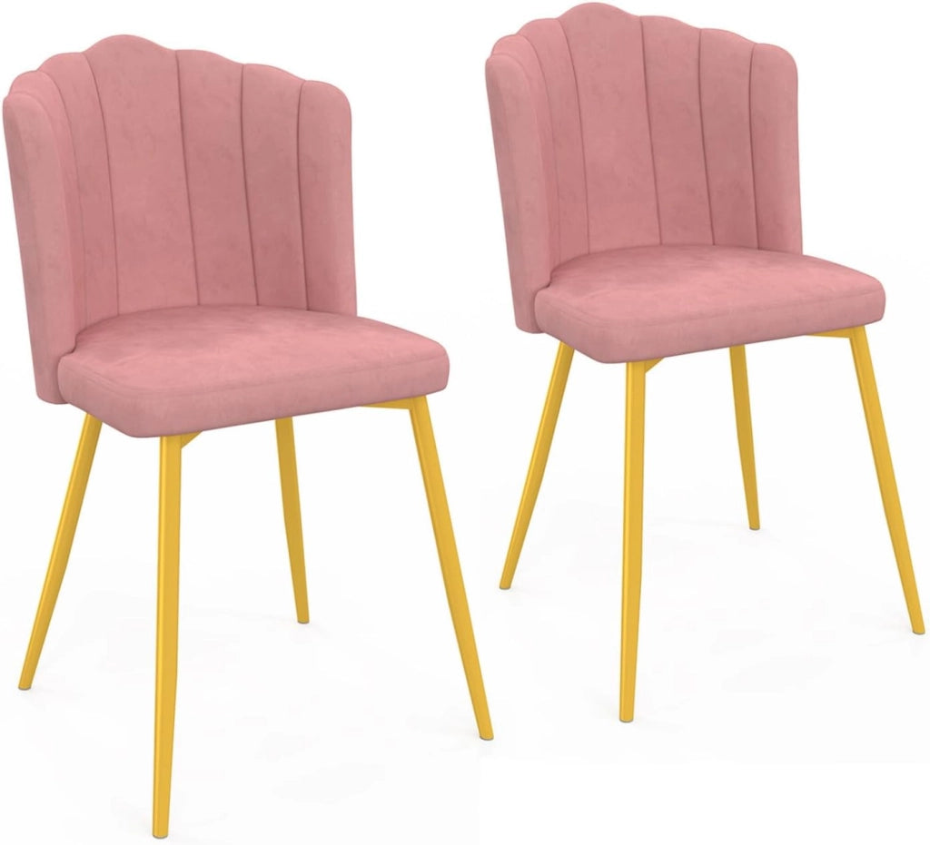 Set di 2 sedie a conchiglia ADELLA in velluto rosa con gambe dorate