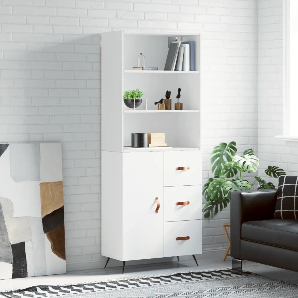 Credenza-Buffet-Armadio da cucina Bianca 69,5x34x180 cm in Legno Multistrato 425274