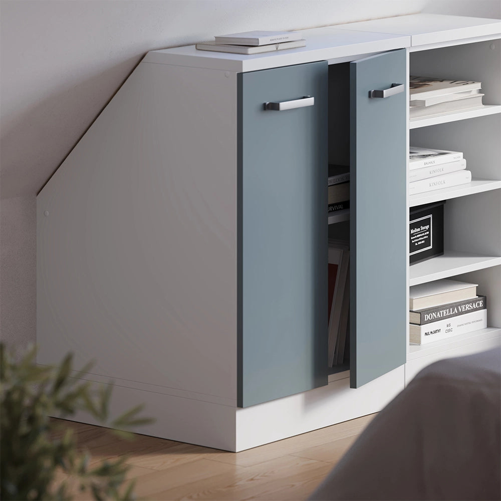 Mobile cucina sottotetto R-Line Grigio-blu/Bianco 60 cm con 2 porte, carcassa 60 cm profondità Vicco