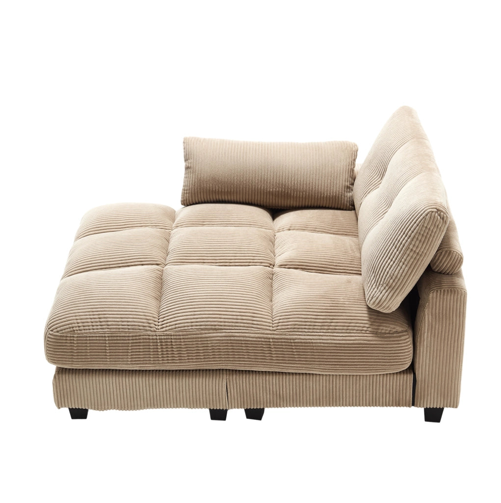 Poltrona relax 140x112x81 cm con 3 portabicchieri e tasca laterale in corduroy khaki