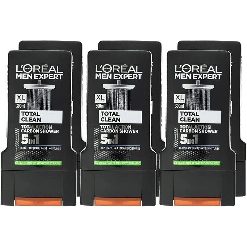 L'OREAL PARIS SET 6 PZ MEN EXPERT GEL PER DOCCIA DA 300 ML TOTAL CLEAN AL CARBONE