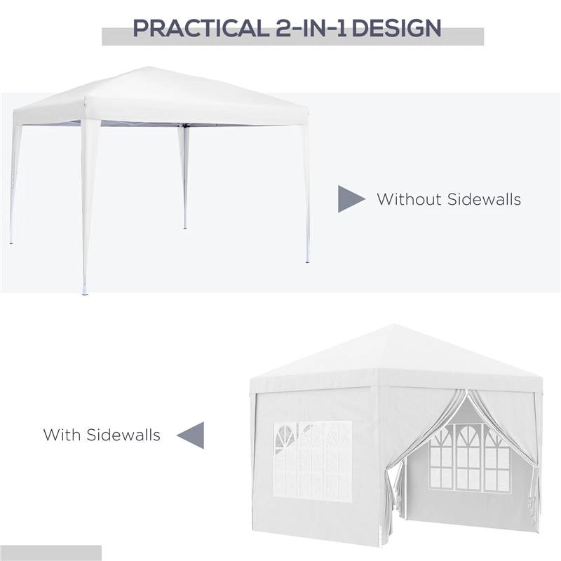 GAZEBO PIEGHEVOLE E IMPERMEABILE CON PANNELLI LATERALI IN ACCIAIO E TESSUTO OXFORD 2.95X2.95X2.58 CM BIANCO