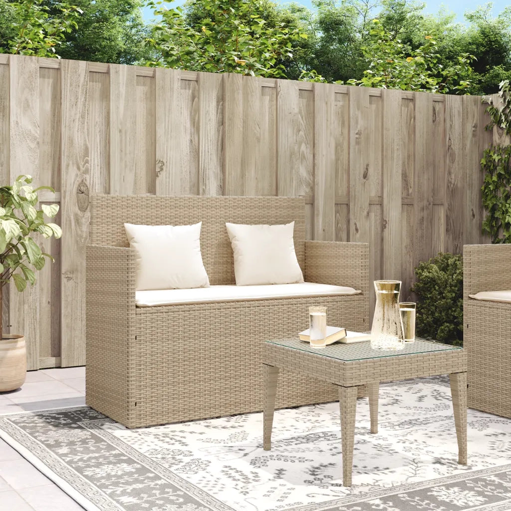 Panca da Giardino con Cuscini Beige in Polyrattan 365764