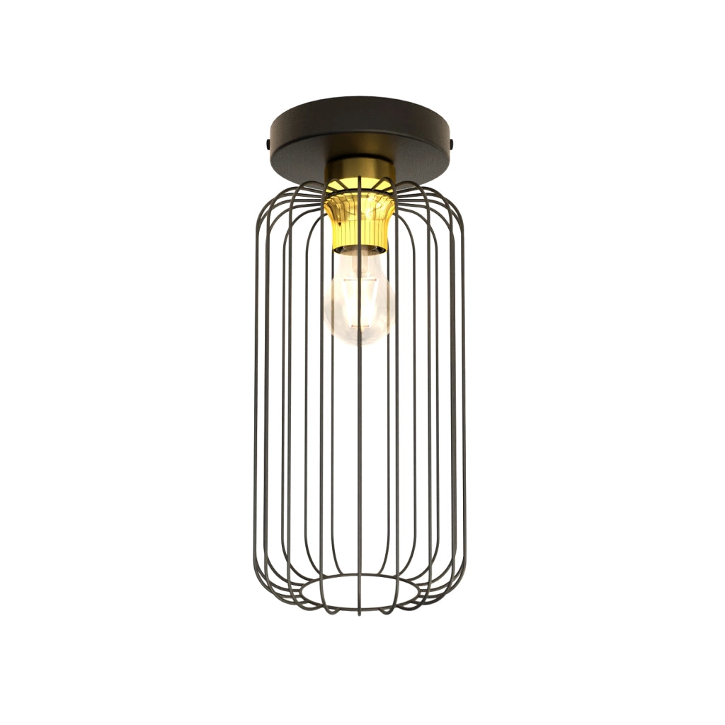 Plafonriera Minimal Industrial Vulcano 1 Luce Nera E Oro