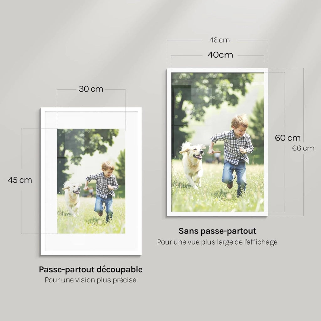Set di 10 Cornici 40x60 cm con Passepartout, Portafoto in Orizzontale o Verticale, da Parete o Tavolo, in Legno MDF, Bianco