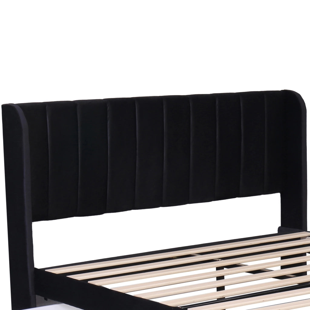Letto in velluto 140 x 200 cm con testiera; rete a doghe e 2 cassetti; nero