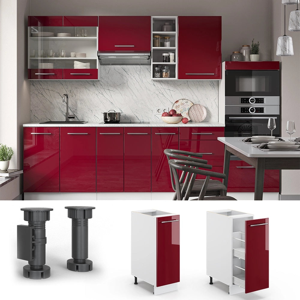 Armadio cucina dispensa alto Fame-Line Bordeaux lucido/Bianco 30 cm, PL Marmo Vicco
