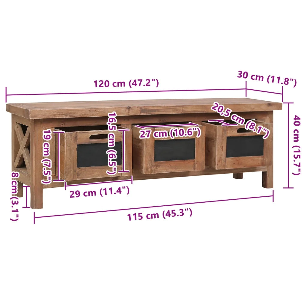 Mobile Porta TV con 3 Cassetti 120x30x40 cm Massello di Mogano 283913
