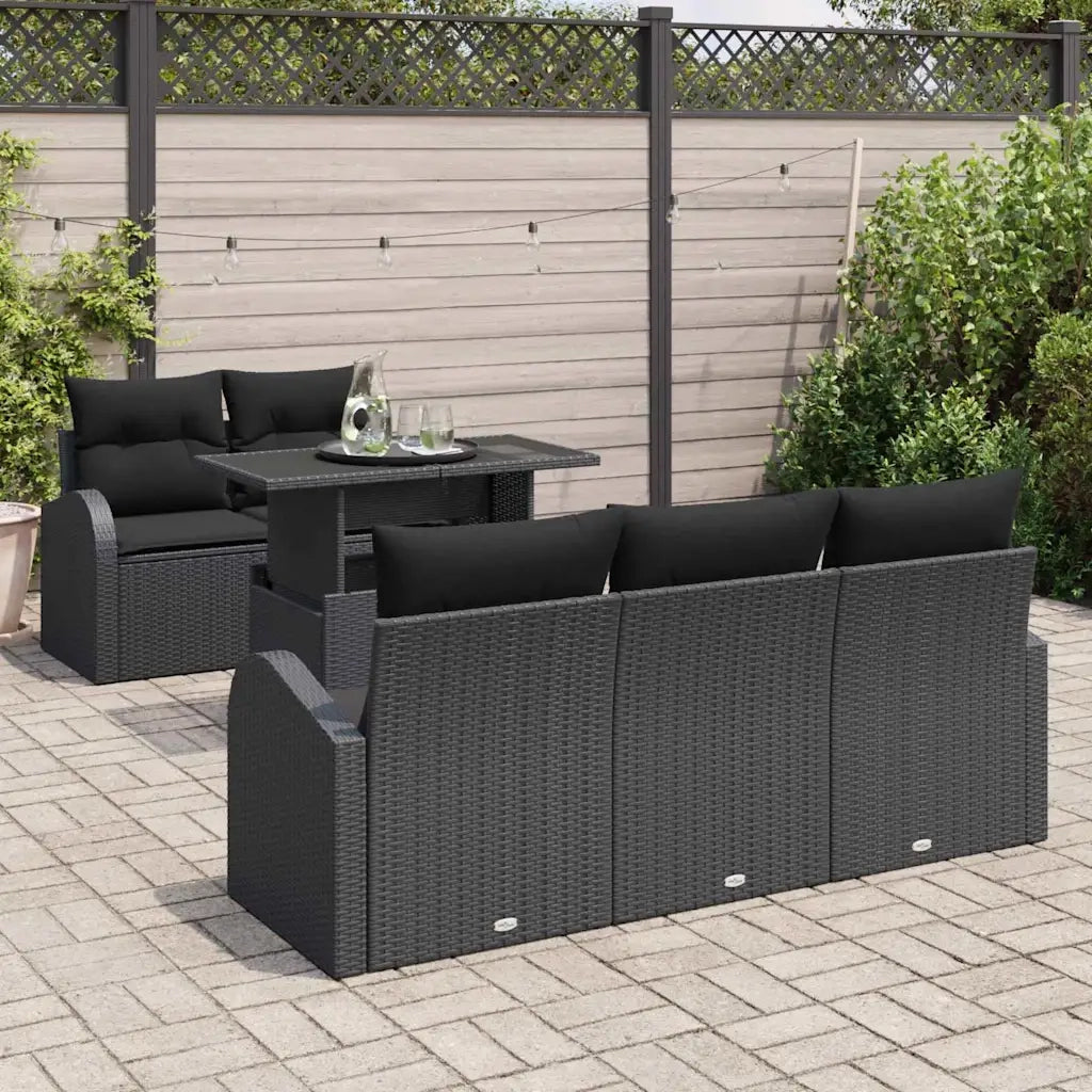 Set Divano da Giardino 6 pcs Nero Rattan in Polipropilene