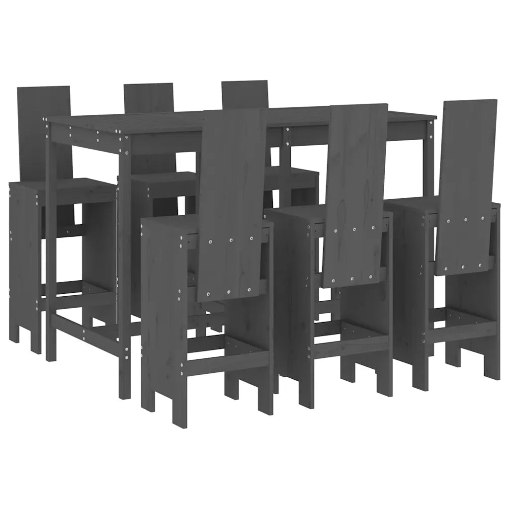 Set Bar da Giardino 7 pz Grigio in Legno Massello di Pino 3157783