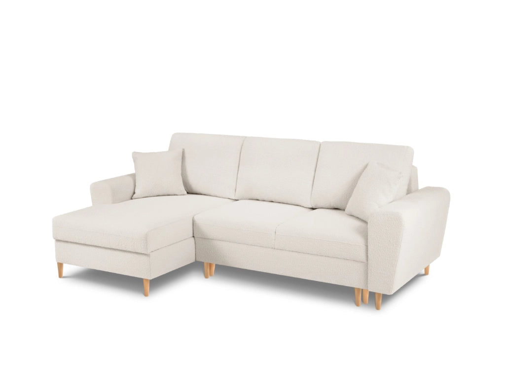 Cosmopolitan Design - Divano convertibile angolare sinistro con contenitore "Kyoto" 4 posti in bouclé beige 
