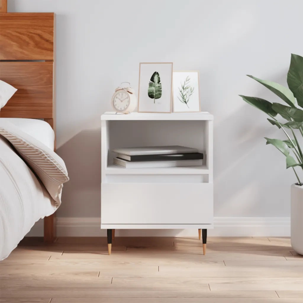 Comodino Bianco 40x35x50 cm in Legno Multistrato 830604