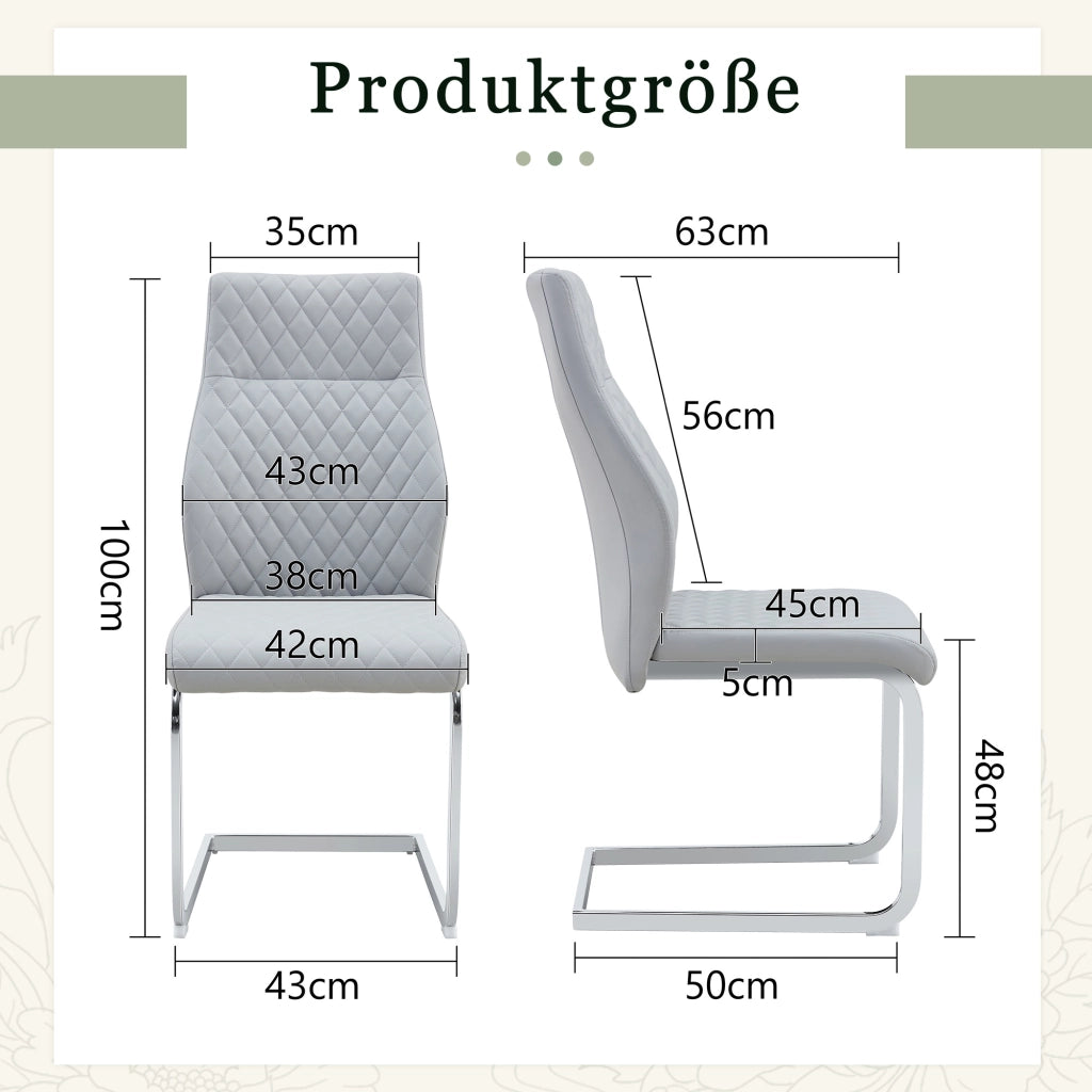 Sedia da pranzo set da 2 in pelle PU con schienale alto e seduta imbottita, struttura in metallo, grigio chiaro