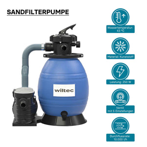 Filtro a sabbia per piscina, 250 W, serbatoio filtrante 26 l, pompa piscina autoadescante 10.000 l/h