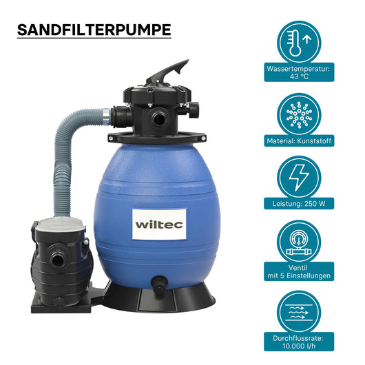 Filtro a sabbia per piscina, 250 W, serbatoio filtrante 26 l, pompa piscina autoadescante 10.000 l/h