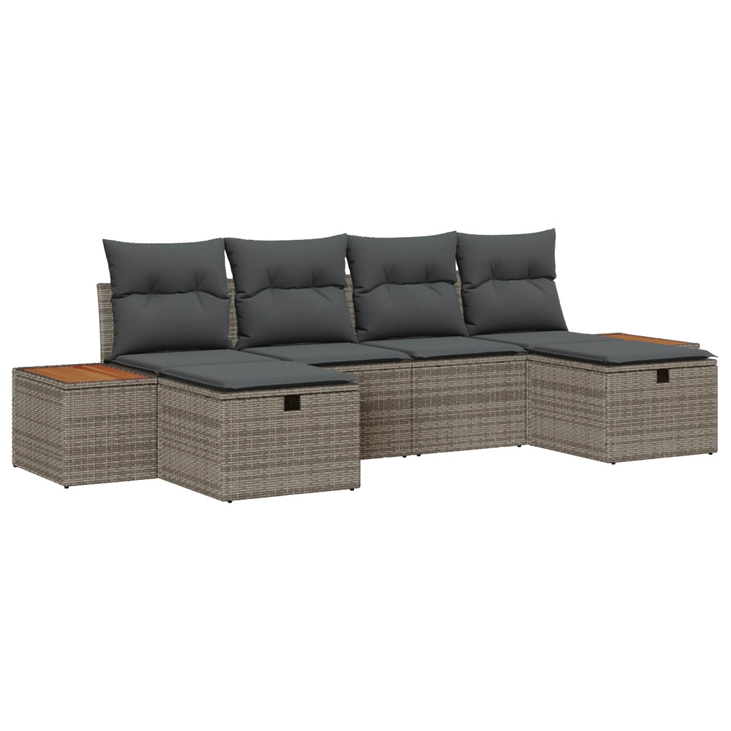 Set di Divani da Giardino 6 Pezzi con Cuscini Grigio Poly Rattan