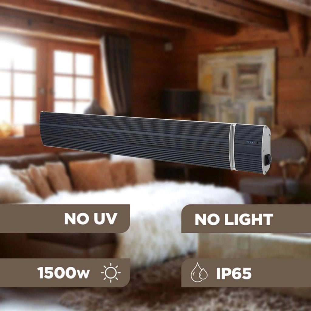 Sined Calore Nero 1500 Riscaldatore a Infrarossi In Ceramica Da 1500w Nero Nessuna Emissione Di Luce Elemento Riscaldante In Alluminio Estruso Rivestimento Ceramico Nero Telecomando Ip65