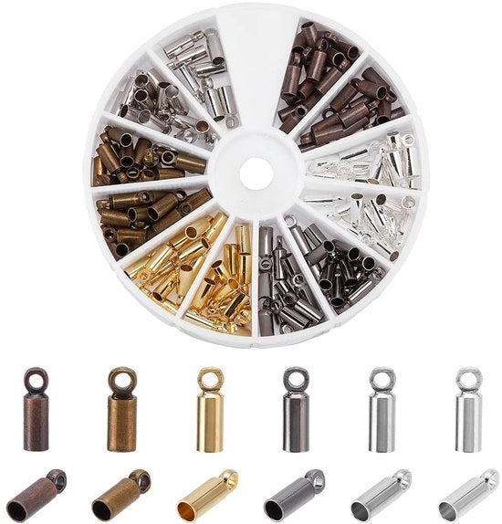 Set di chiusure per cordoncino - 210 pezzi - 6 colori - chiusura a giro - per bracciale e collana
