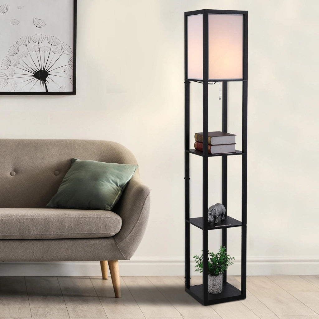 Lampada da Terra con Scaffali ¨C Minimal ¨C Legno Nero