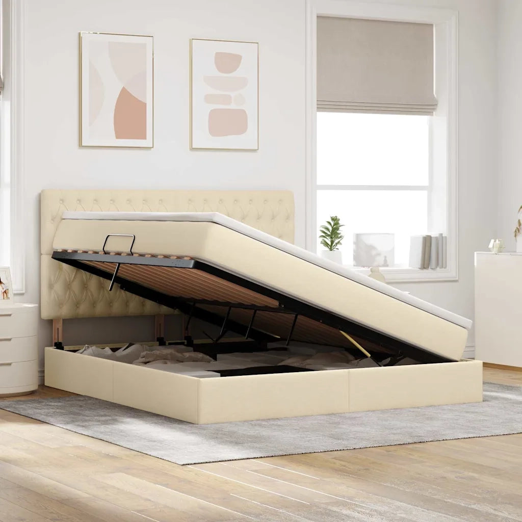Letto con contenitore e LED Crema 160 x 200 cm Poliestere