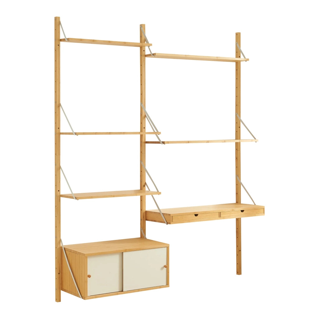 Scaffale dal design senza tempo per soggiorno/camera da letto mobiletto portaoggetti da parete in bambù 176 x 147 x 34 cm finitura naturale 03_0011293