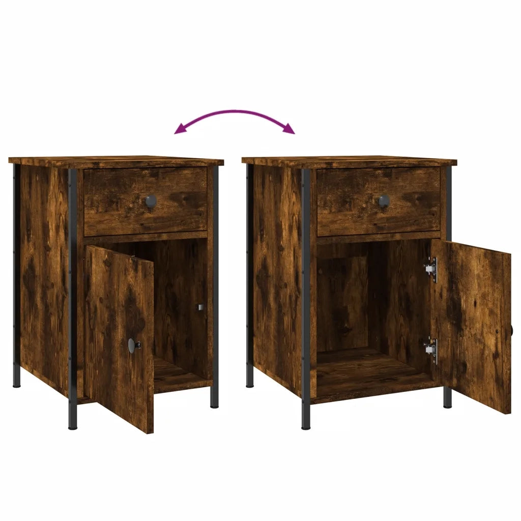 Set di 2 Comodini | Armadio da Notte | Mobiletto da notte Rovere Fumo 40x42x60 cm in Legno Multistrato