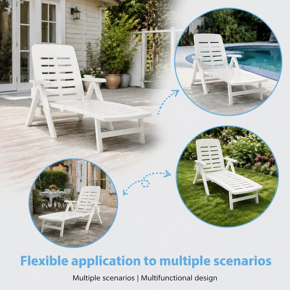 Folding Lounger, Plastic, White