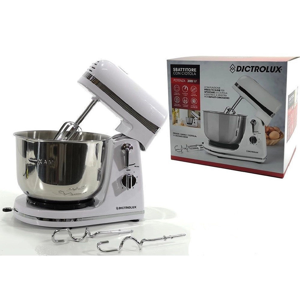 Trade Shop - Sbattitore Con Coppa 300w 3.5litri 6 Velocità Fruste Acciaio Robot Cucina 602074 -