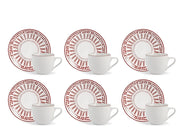 Confezione 6 tazze caffè voyage rosso con piatto in porcellana decorata