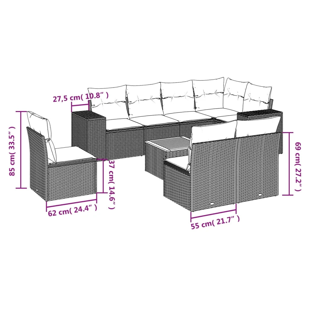 Set Divano da Giardino 9 pz con Cuscini Beige in Polyrattan 3257815