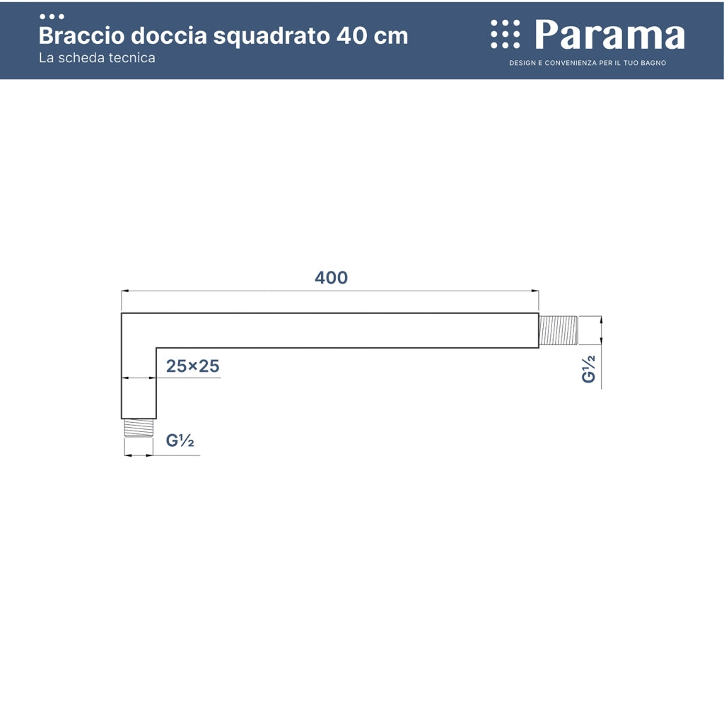 Braccio doccia a gomito in ottone cromato 40 cm