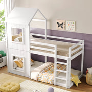 Letto a soppalco per bambini - Zephmum - 90x200 cm - Bianco - Solido, con scala e baldacchino