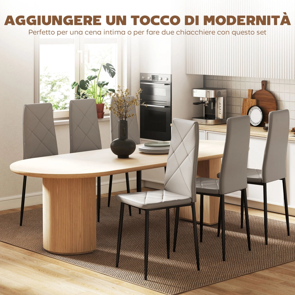 Set 6 Sedie da Pranzo ¨C Xylo ¨C Schienale Alto Finta Pelle Acciaio Grigio 41x50x97cm