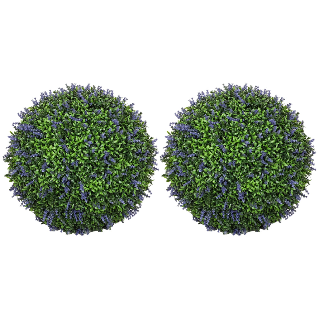 Set di 2 Piante Artificiali a Sfera con Fiori di Lavanda per Casa e Giardino ?42 cm, Verde e Viola