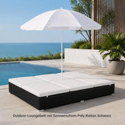 Outdoor Lounge Bed With Parasol, Poly Rattan, Black