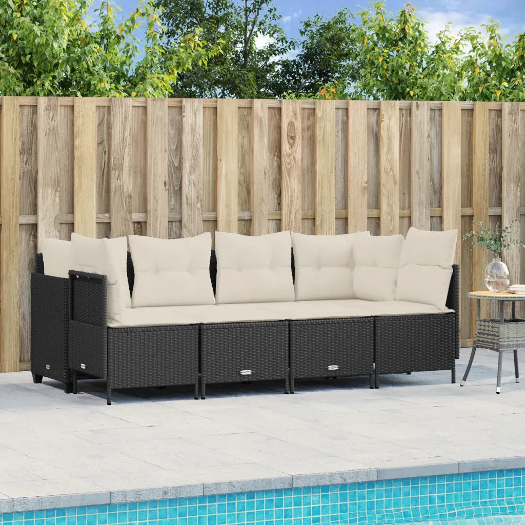 Set Divani da Giardino 5 pz | Set Salotto da Giardino con Cuscini in Polyrattan Nero