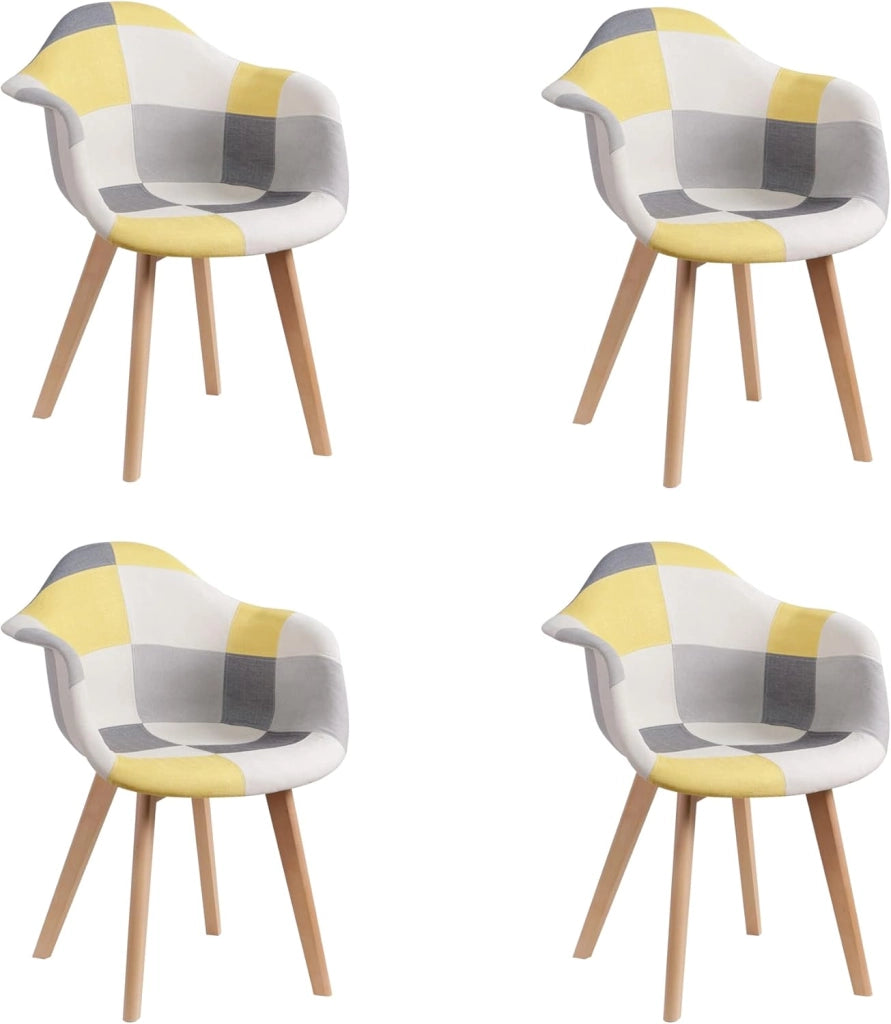 GrandCA HOME Set di 4 sedie per sala da pranzo, stile nordico, poltroncina patchwork, sedia da cucina, ufficio, Giallo