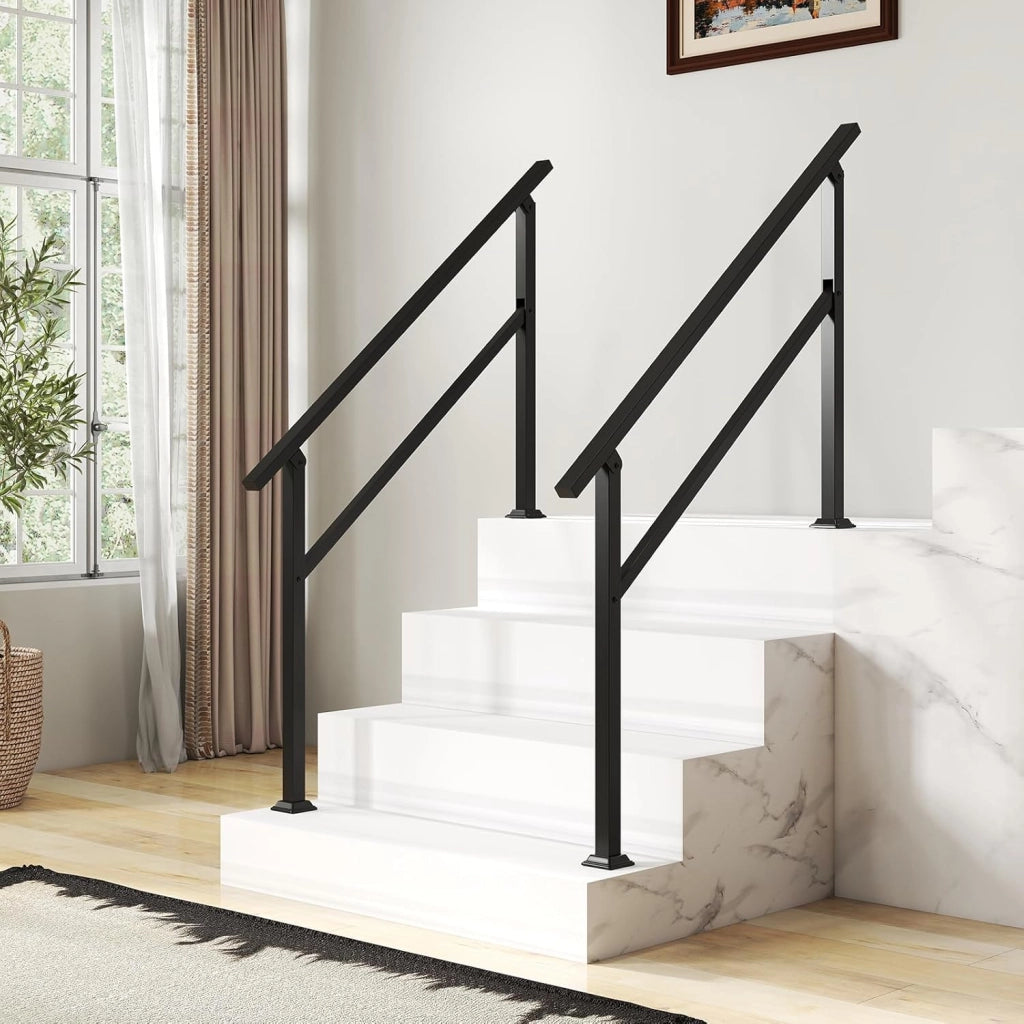 Corrimano per Scala, Corrimano in Metallo per 0-2/3/4 Gradini con Regolazione dell’Angolo, Portata 150 kg, Ringhiera per Terrazzo, Ingresso e Balcone (138 x 92 cm)