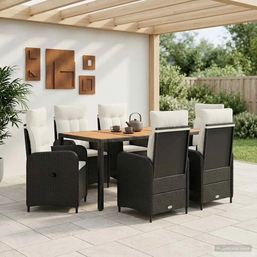 Set da pranzo per esterni 7 pz Nero e Bianco Crema 3422276