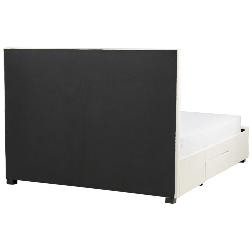 Letto matrimoniale contenitore tappezzeria in velluto beige 160 x 200 cm trapuntato testiera alta cassetti Glam Design