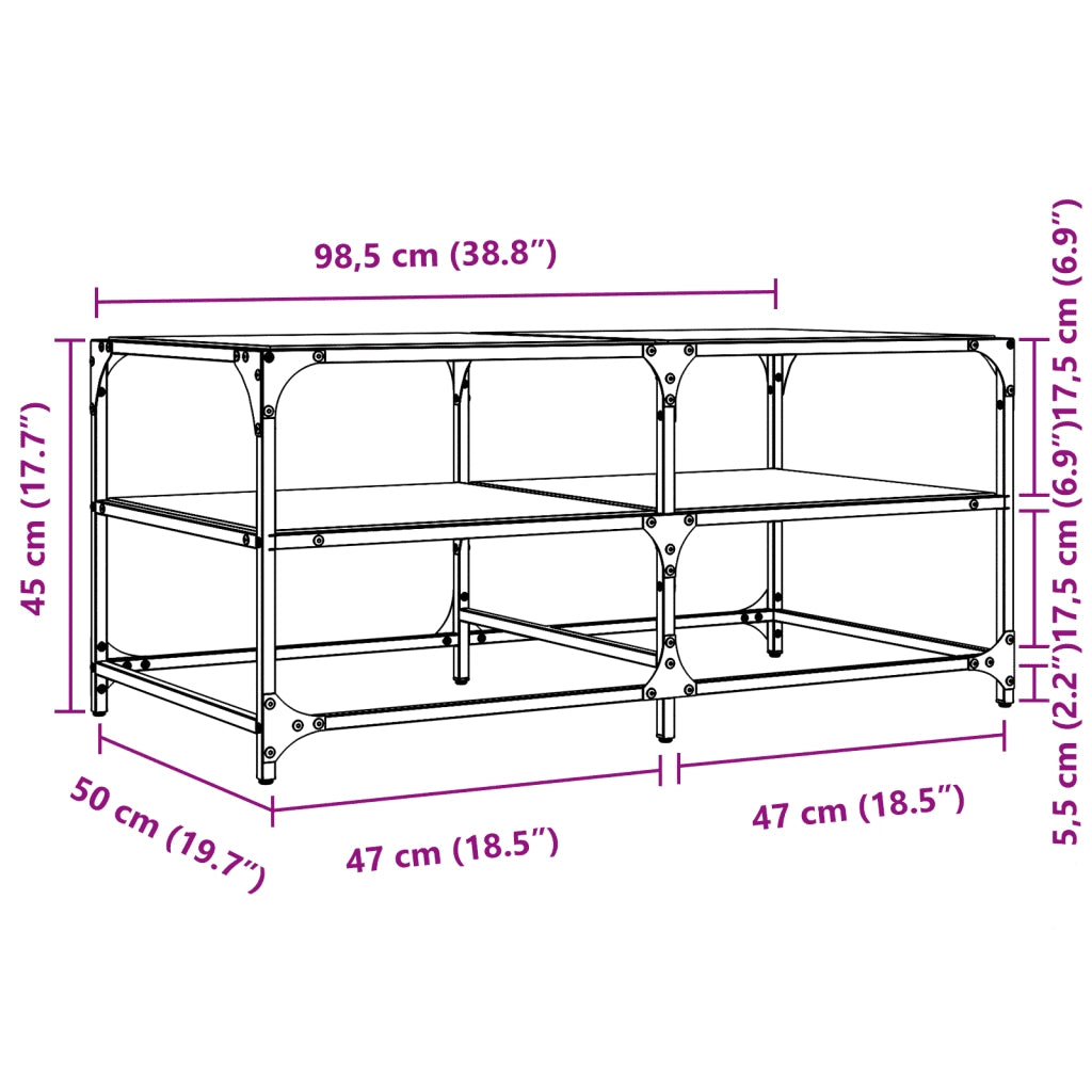 Tavolini con Piano Vetro Trasparente 2 pz 98,5x50x45 cm Acciaio 846012