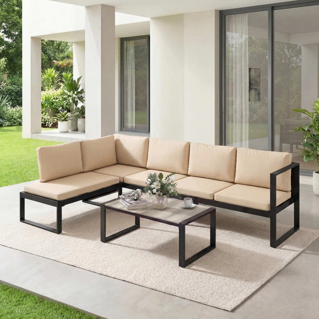 Set da giardino 4 pezzi con 2 divani a 2 posti, sedia senza braccioli e tavolino ¨C zephmum ¨C khaki