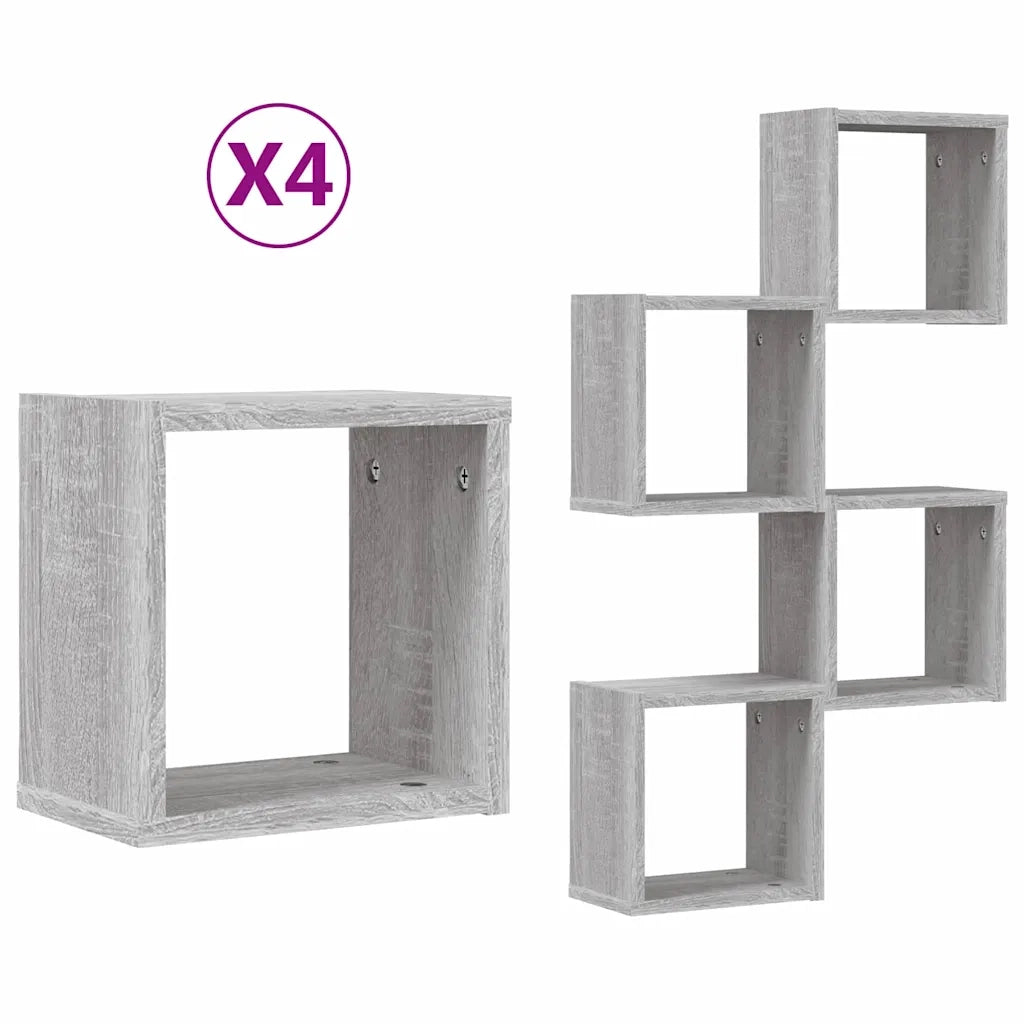 4 pz Scaffali da Parete | Mensola sospesa Grigio Sonoma 26 x 15 x 26 cm
