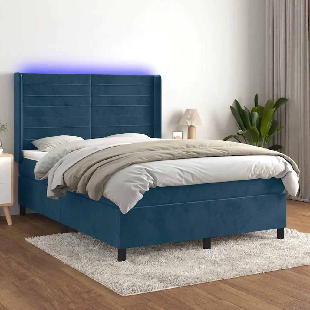 Letto a Molle con Materasso e LED Blu Scuro 140x190 cmcod mxl 123390