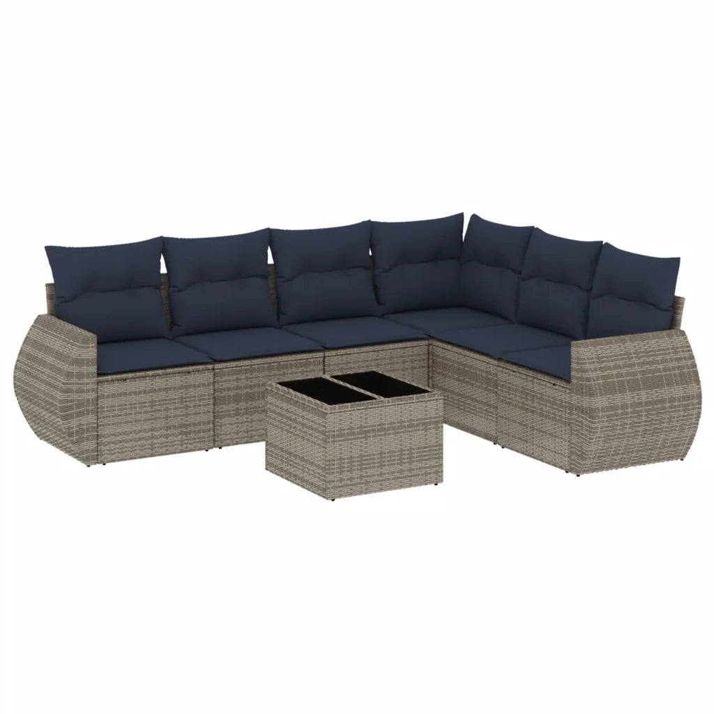 Set Divani da Giardino 7 pz con Cuscini Grigio in Polyrattan 3221420