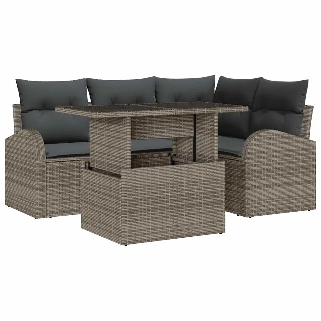 Set Divano da Giardino con cuscino 5 pcs Grigio Poly Rattan 3357372